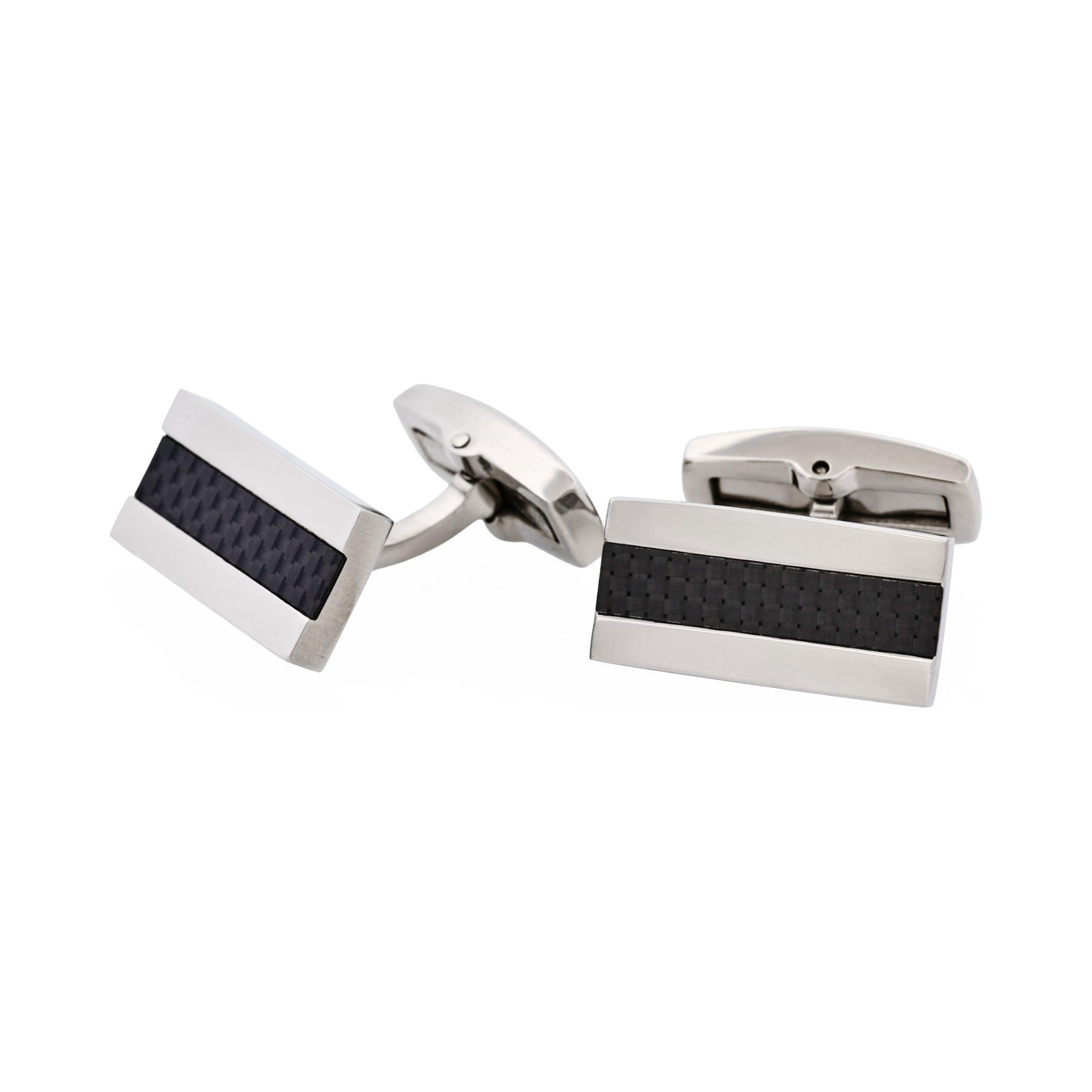 Rectangular Polished Stainless Steel & Carbon Fibre Cufflinks