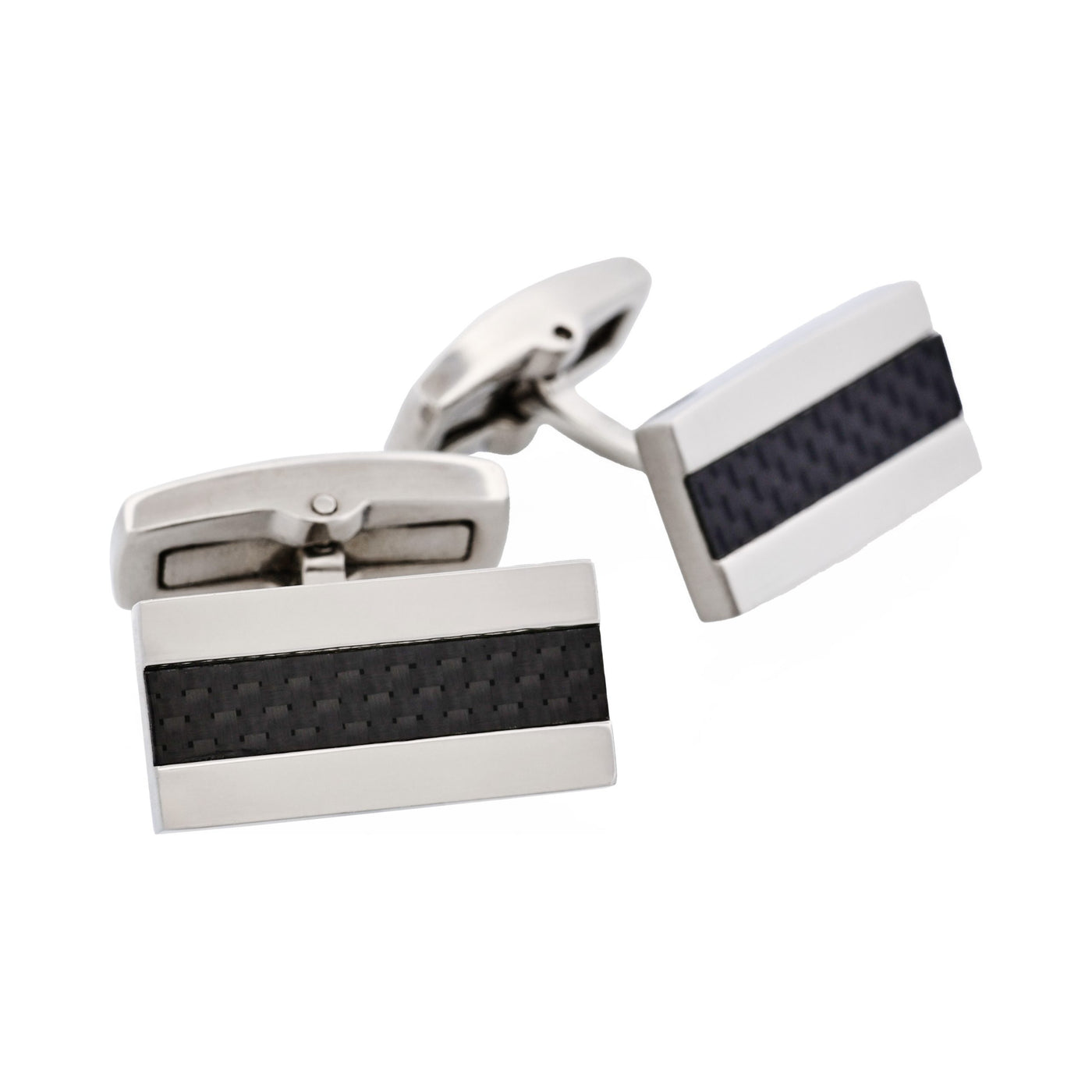 Rectangular Polished Stainless Steel & Carbon Fibre Cufflinks