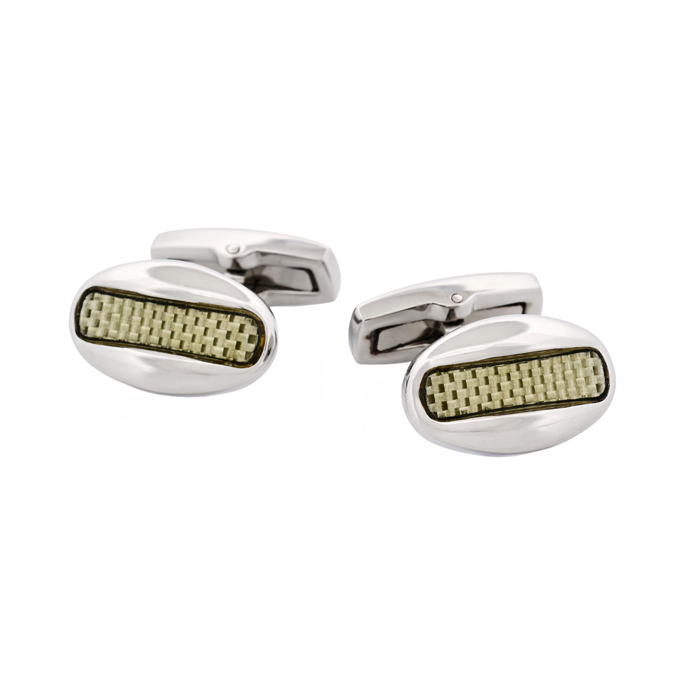 Polished Oval Stainless Steel & Silver Fibreglass Cufflinks