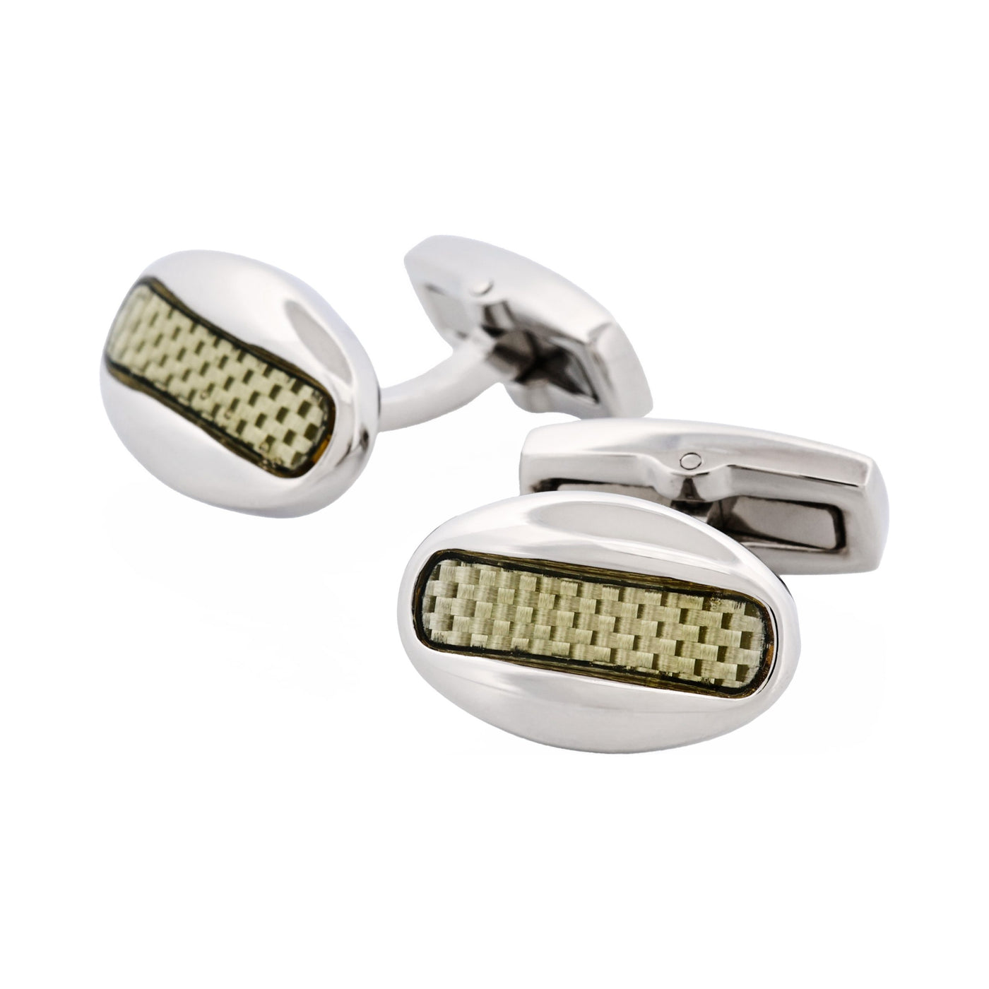 Polished Oval Stainless Steel & Silver Fibreglass Cufflinks