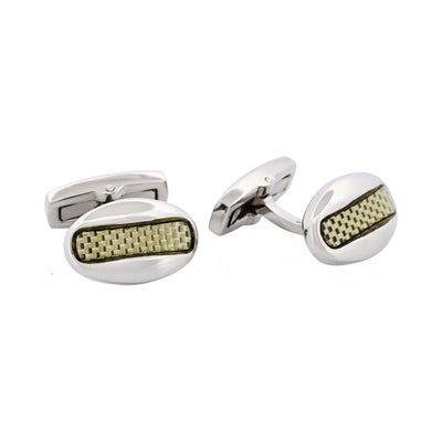 Polished Oval Stainless Steel & Silver Fibreglass Cufflinks