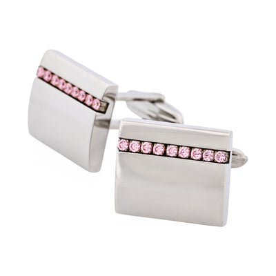 Polished Stainless Steel Curved Face & Pink Cubic Zirconia Cufflinks