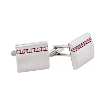 Polished Stainless Steel Curved Face & Pink Cubic Zirconia Cufflinks