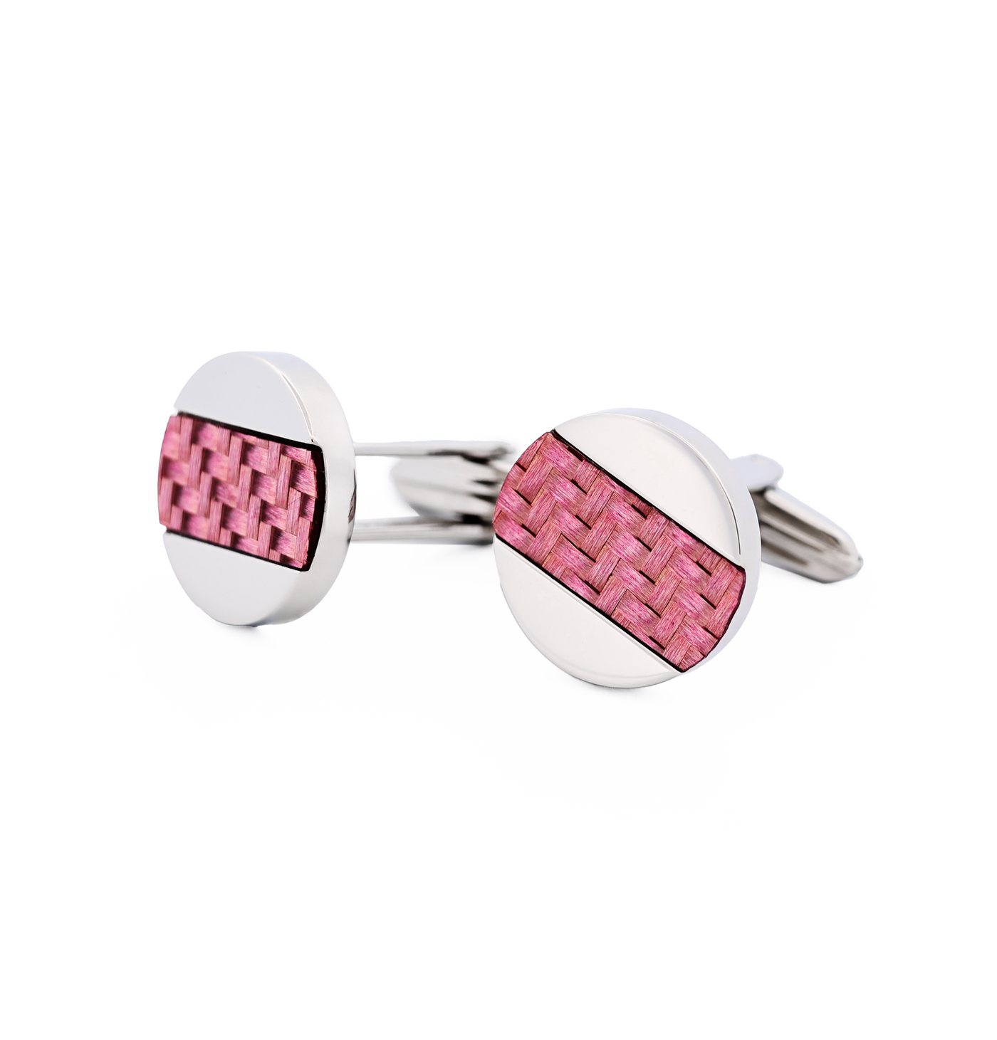 Stainless Steel Pink Fibreglass Cufflinks