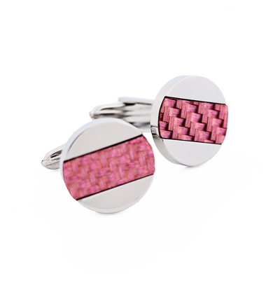 Stainless Steel Pink Fibreglass Cufflinks