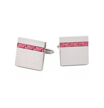 Stainless Steel Pink Fibreglass Cufflinks