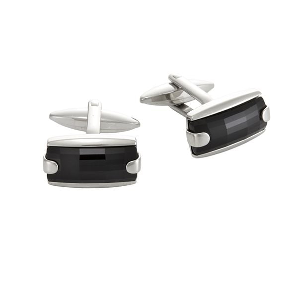 Polished Stainless Steel with Swarovski Jet Crystal Cufflinks