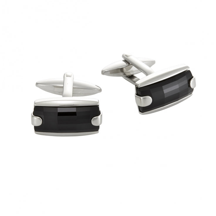 Polished Stainless Steel with Swarovski Jet Crystal Cufflinks