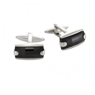 Polished Stainless Steel with Swarovski Jet Crystal Cufflinks