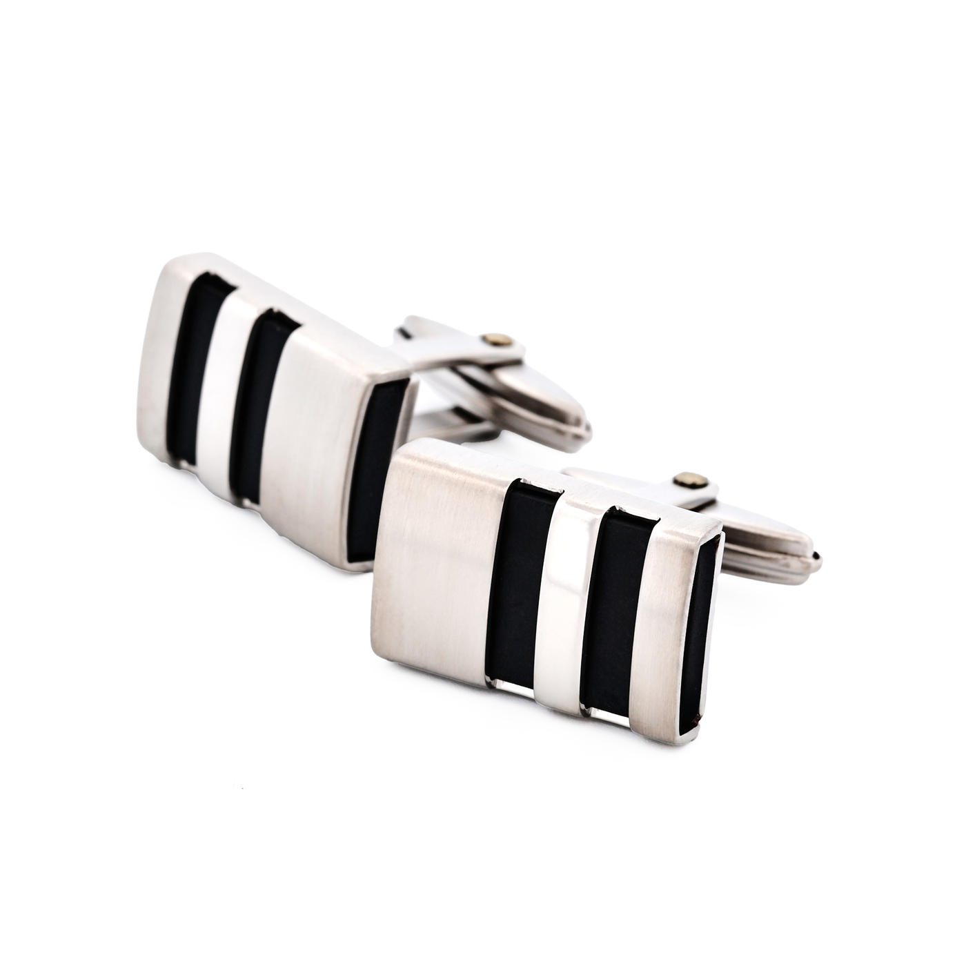 Brushed Steel Black Rubber Cufflinks