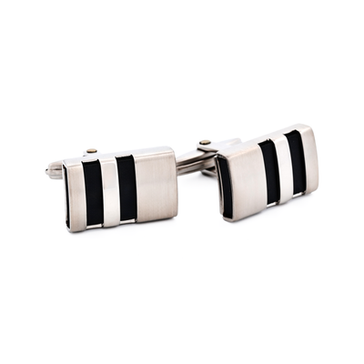 Brushed Steel Black Rubber Cufflinks