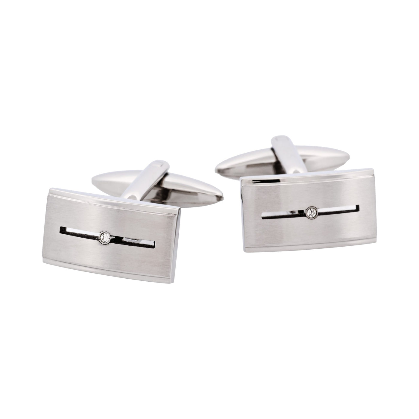 Brushed Stainless Steel Cufflinks with Single Cubic Zirconia