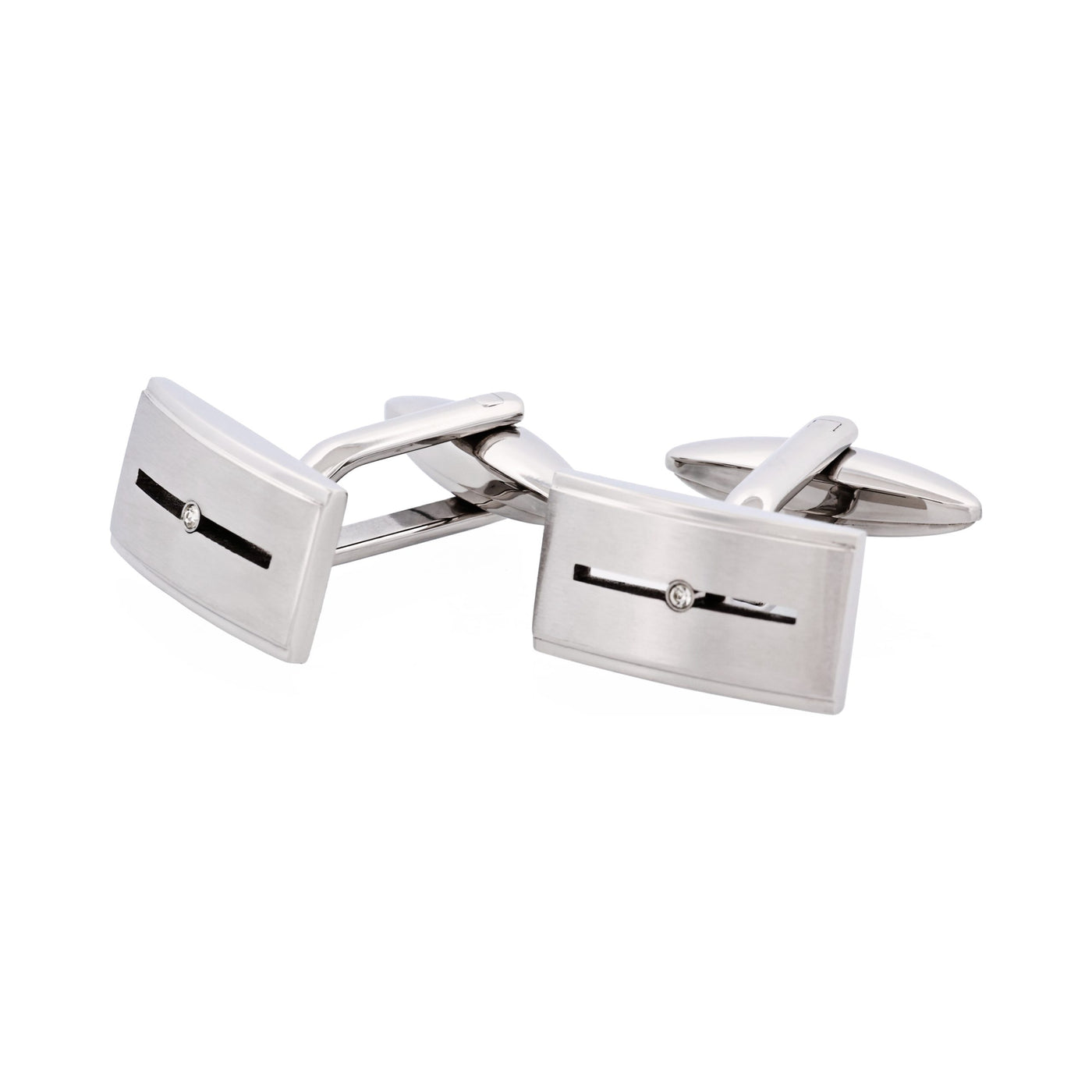 Brushed Stainless Steel Cufflinks with Single Cubic Zirconia