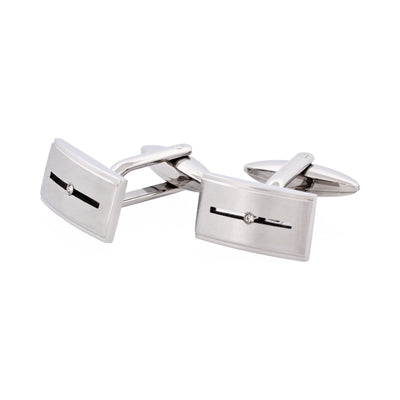 Brushed Stainless Steel Cufflinks with Single Cubic Zirconia