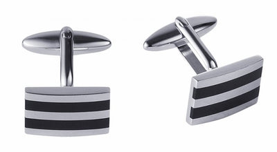 Polished Stainless Steel Ion Plated Black Striped Cufflinks