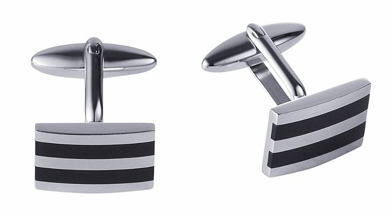 Polished Stainless Steel Ion Plated Black Striped Cufflinks