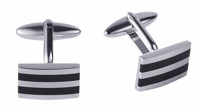 Polished Stainless Steel Ion Plated Black Striped Cufflinks