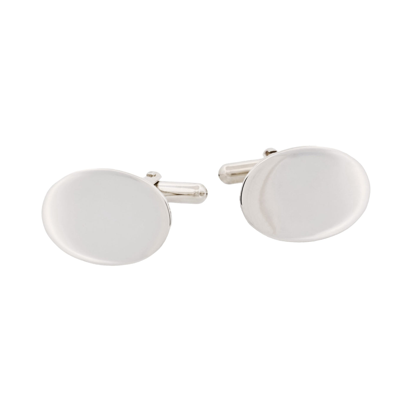 Polished Rhodium Plated Sterling Silver Oval Cufflinks