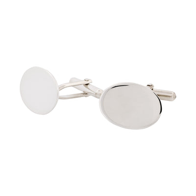 Polished Rhodium Plated Sterling Silver Oval Cufflinks