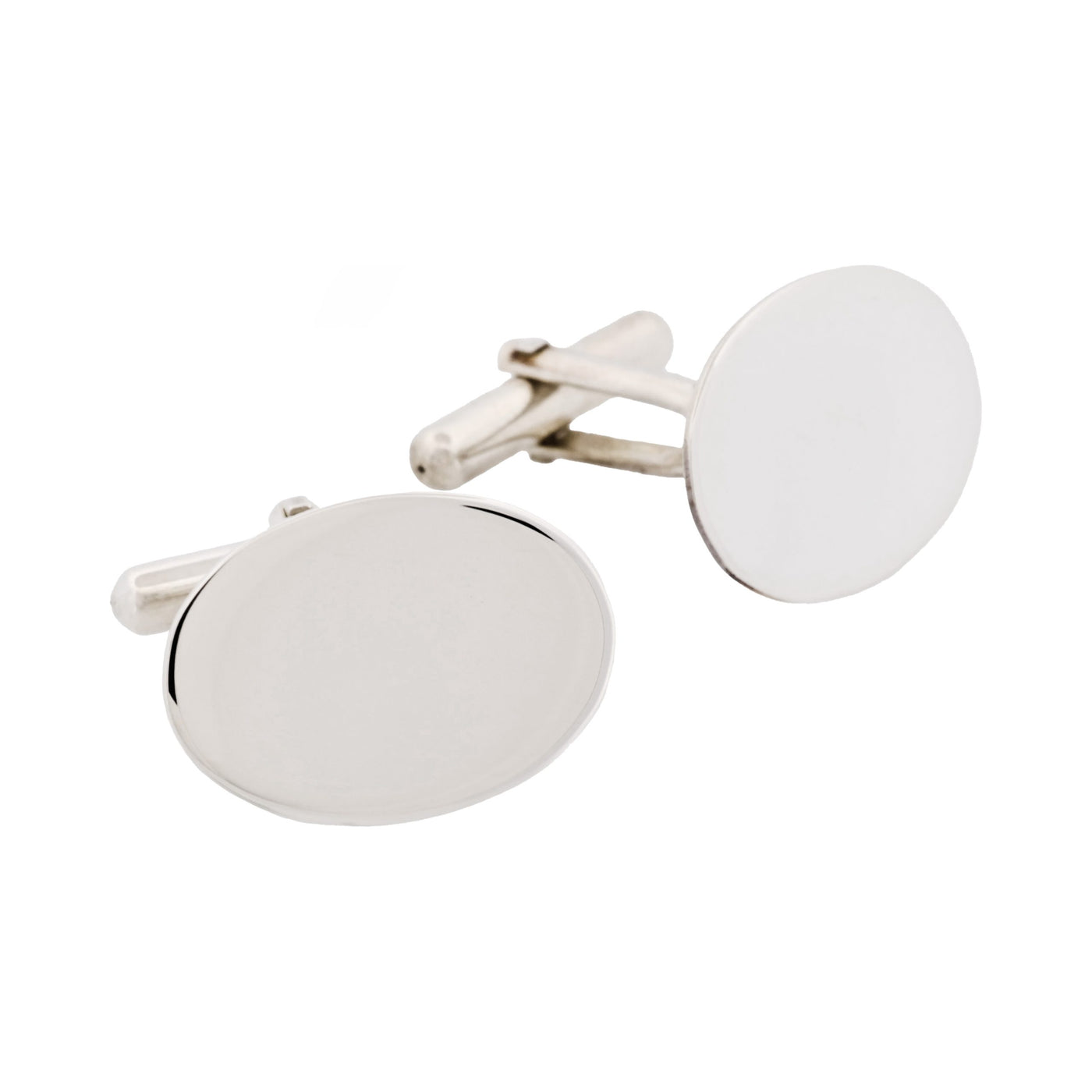 Polished Rhodium Plated Sterling Silver Oval Cufflinks
