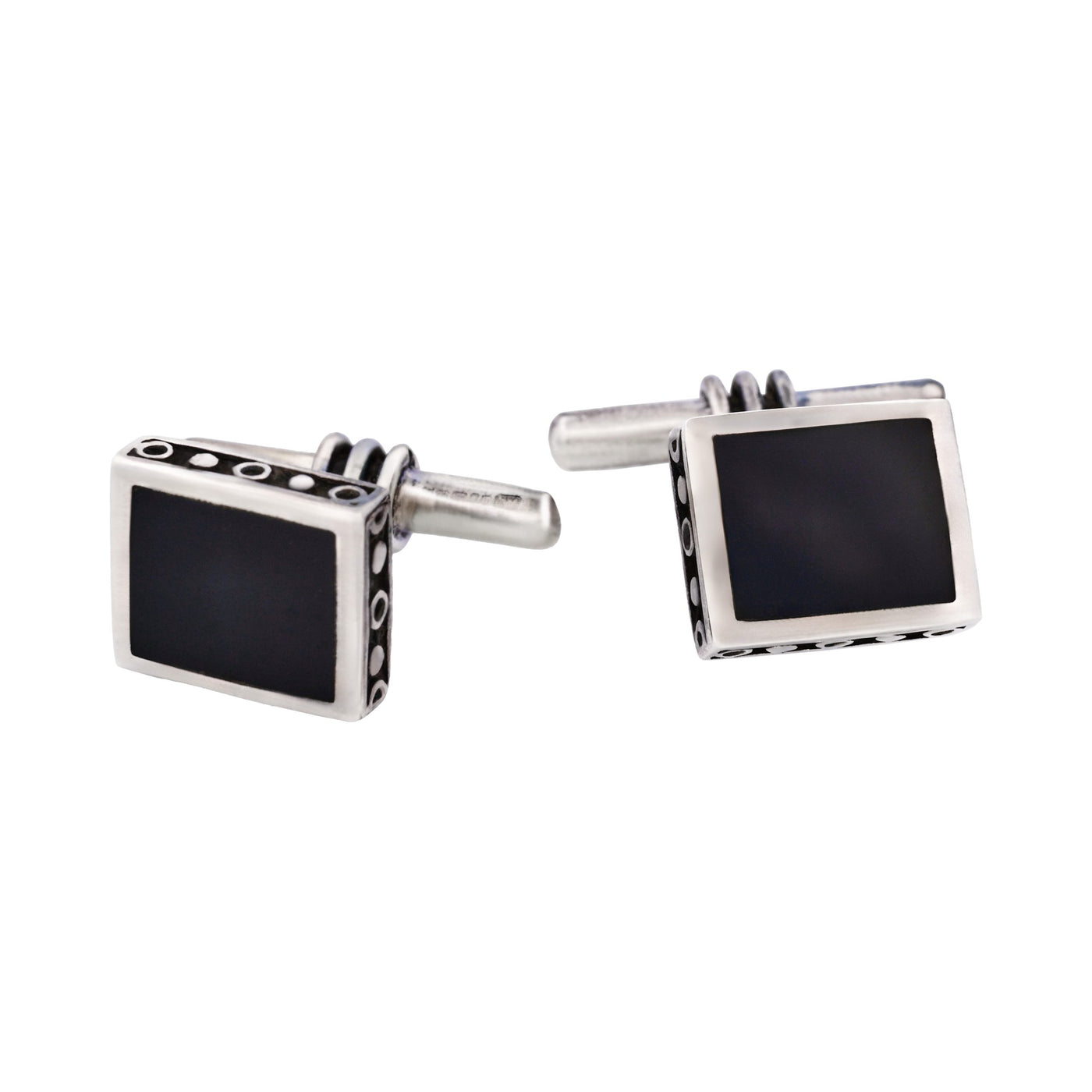 Square Sterling Silver Cufflinks with Onyx Inlay on T-Bar & Chain
