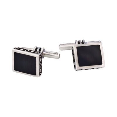 Square Sterling Silver Cufflinks with Onyx Inlay on T-Bar & Chain