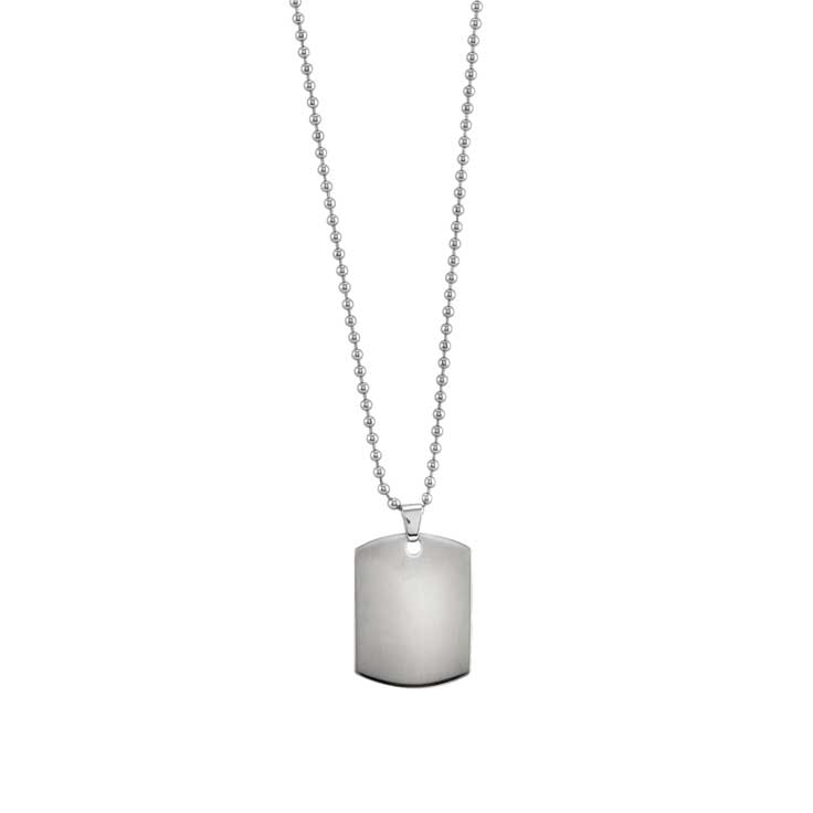 Brushed Steel Single Dog Tag Pendant with Stainless Steel 55cm Ball Chain