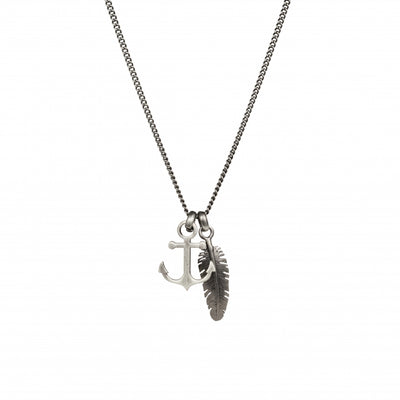 Antique Ion Plated - Anchor & Feather Pendant on Fine Curb Link Chain