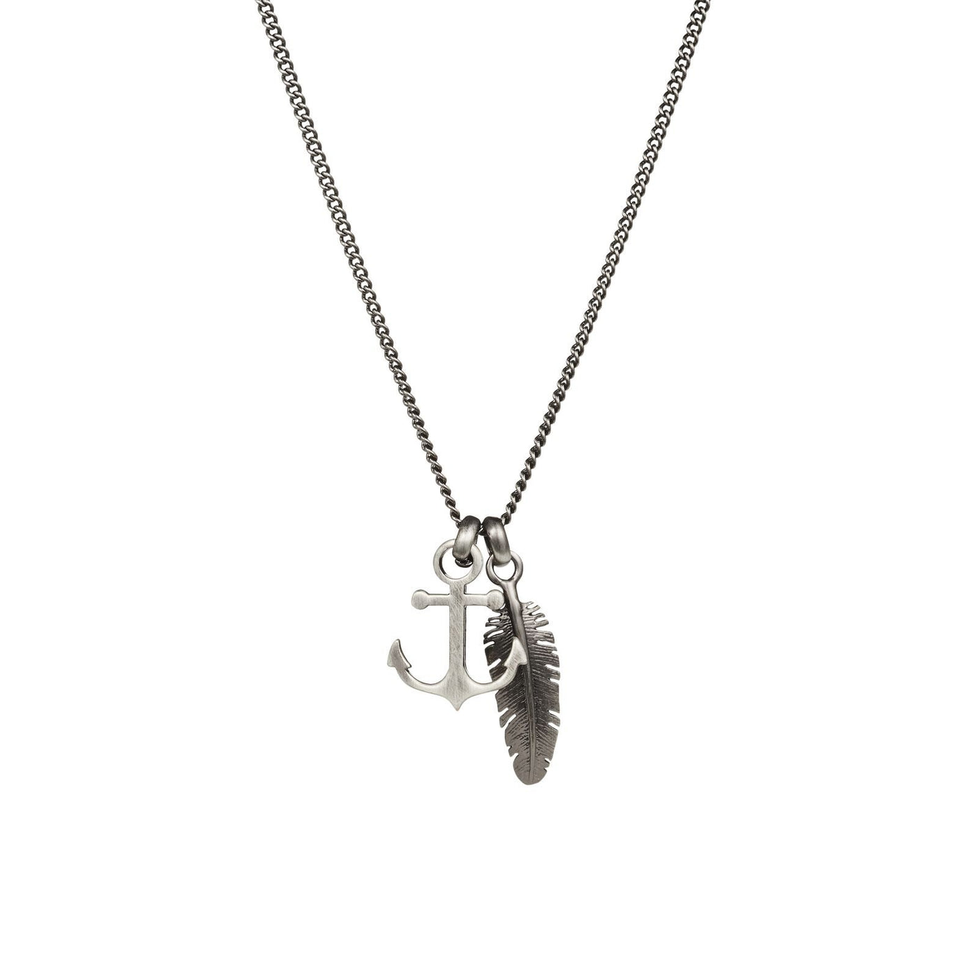 Antique Ion Plated - Anchor & Feather Pendant on Fine Curb Link Chain