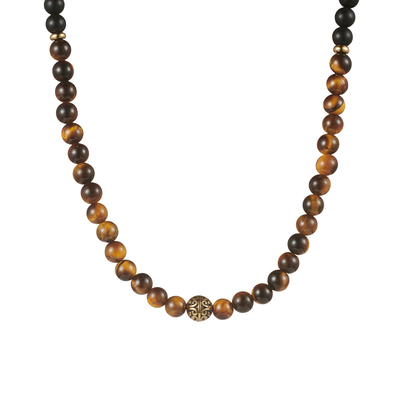 6mm Yellow Tiger Eye & Matt Agate &Ion Plated Gold Stretch Bead Neck Chain