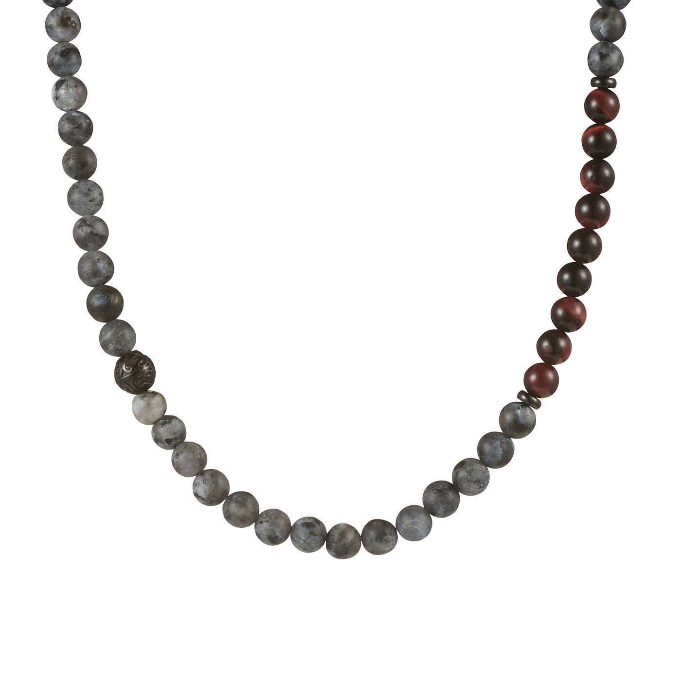 6mm Labradorite & Red Tiger Eye & Stainless Steel  Beaded Stretch Neck Chain