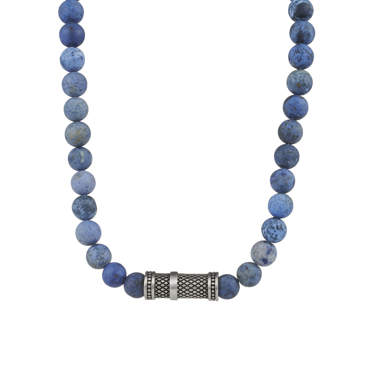 Dumortierite Stone Bracelet with Ion Plated Black Lattice Pattern Stainless Steel