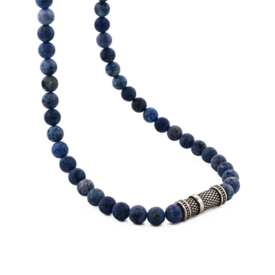 Dumortierite Stone & Antique Steel Bead Pendant