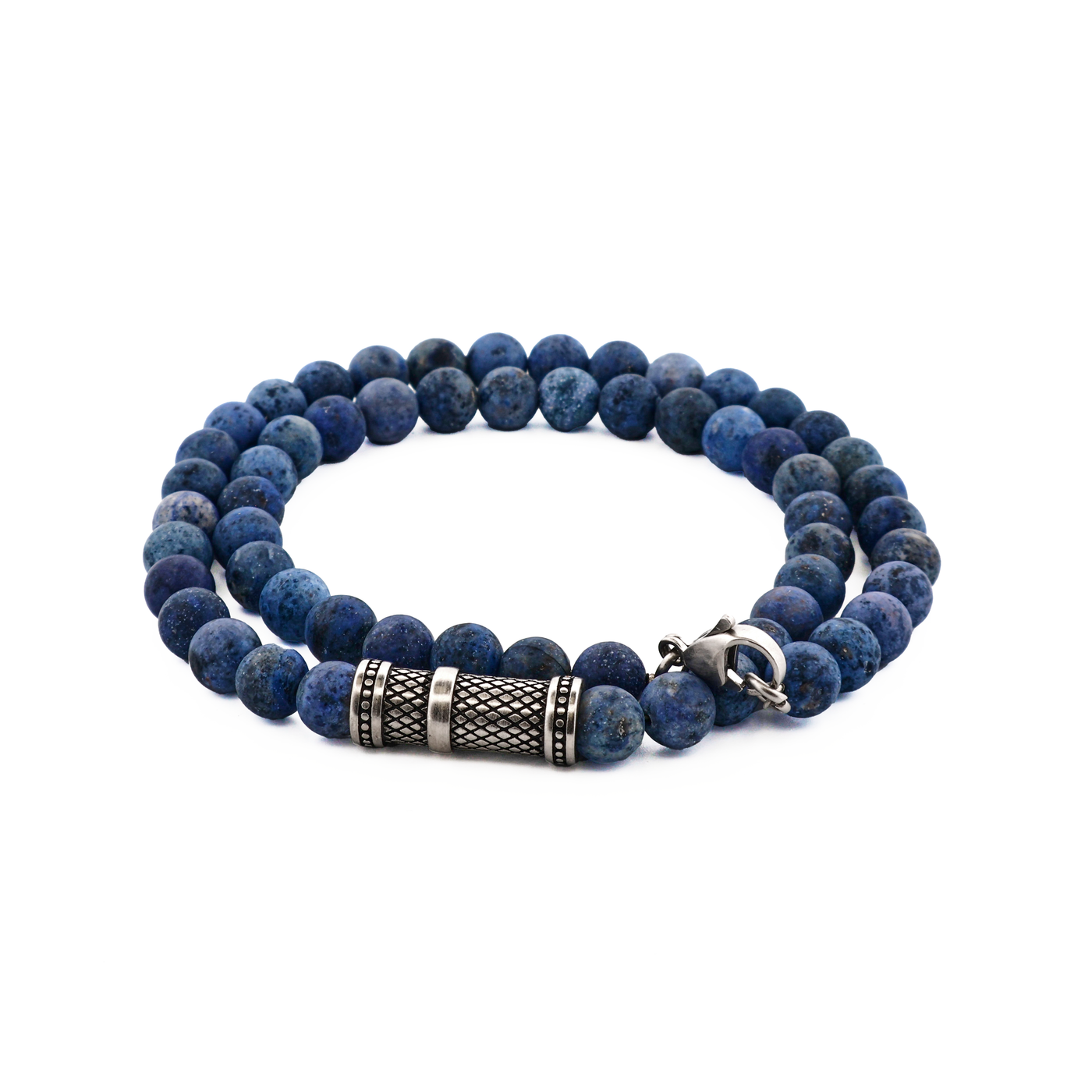 Dumortierite Stone & Antique Steel Bead Pendant