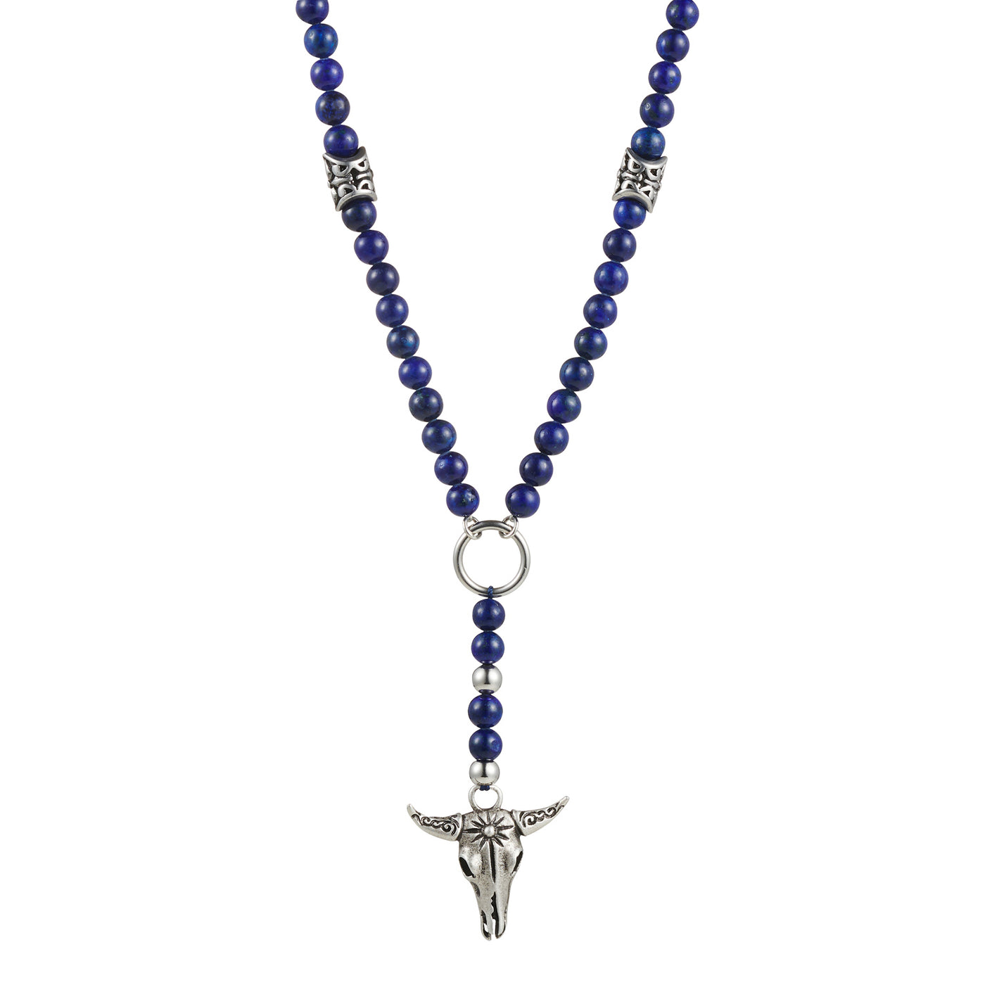 Antique Plated Bull’s Head & Solidate Bead Neck Chain 68cm