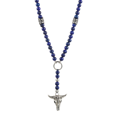 Antique Plated Bull’s Head & Solidate Bead Neck Chain 68cm
