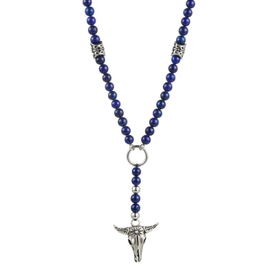 Antique Plated Bull’s Head & Solidate Bead Neck Chain 68cm
