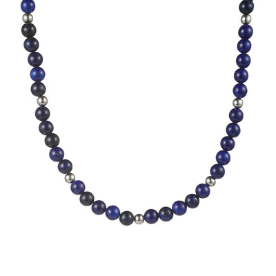 Stainless Steel & Lapis Beaded Neck Chain