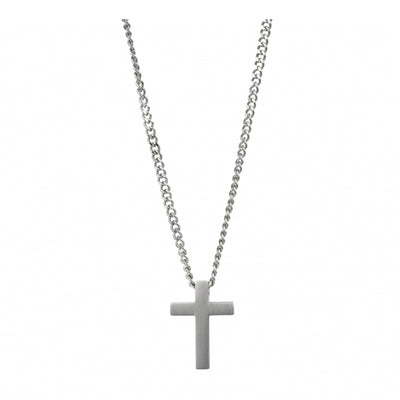 Small Brushed Stainless Steel Cross Pendant on Curb Link Chain