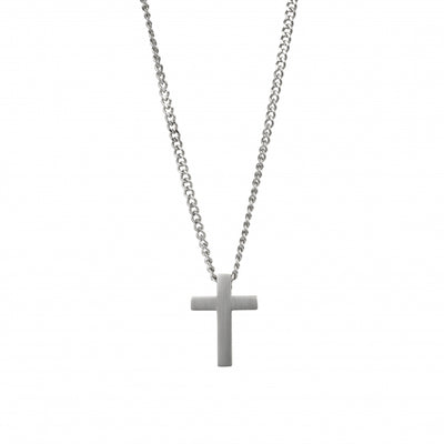 Small Brushed Stainless Steel Cross Pendant on Curb Link Chain
