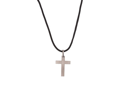 Small Brushed Stainless Steel Cross Pendant on Curb Link Chain