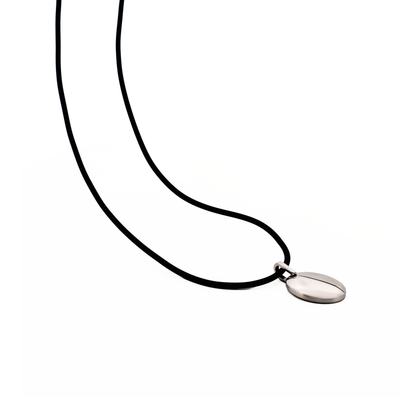 Stainless Steel Oval Pendant & Rubber Chain