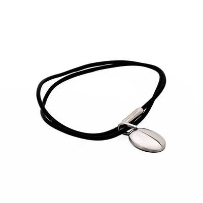 Stainless Steel Oval Pendant & Rubber Chain