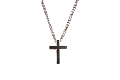 Stainless Steel & Carbon Fibre Cross Pendant on Curbed Link Chain