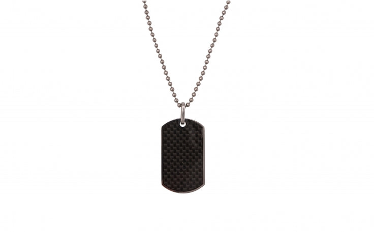 Stainless Steel & Carbon Fibre Inlay Dog Tag on Ball Chain