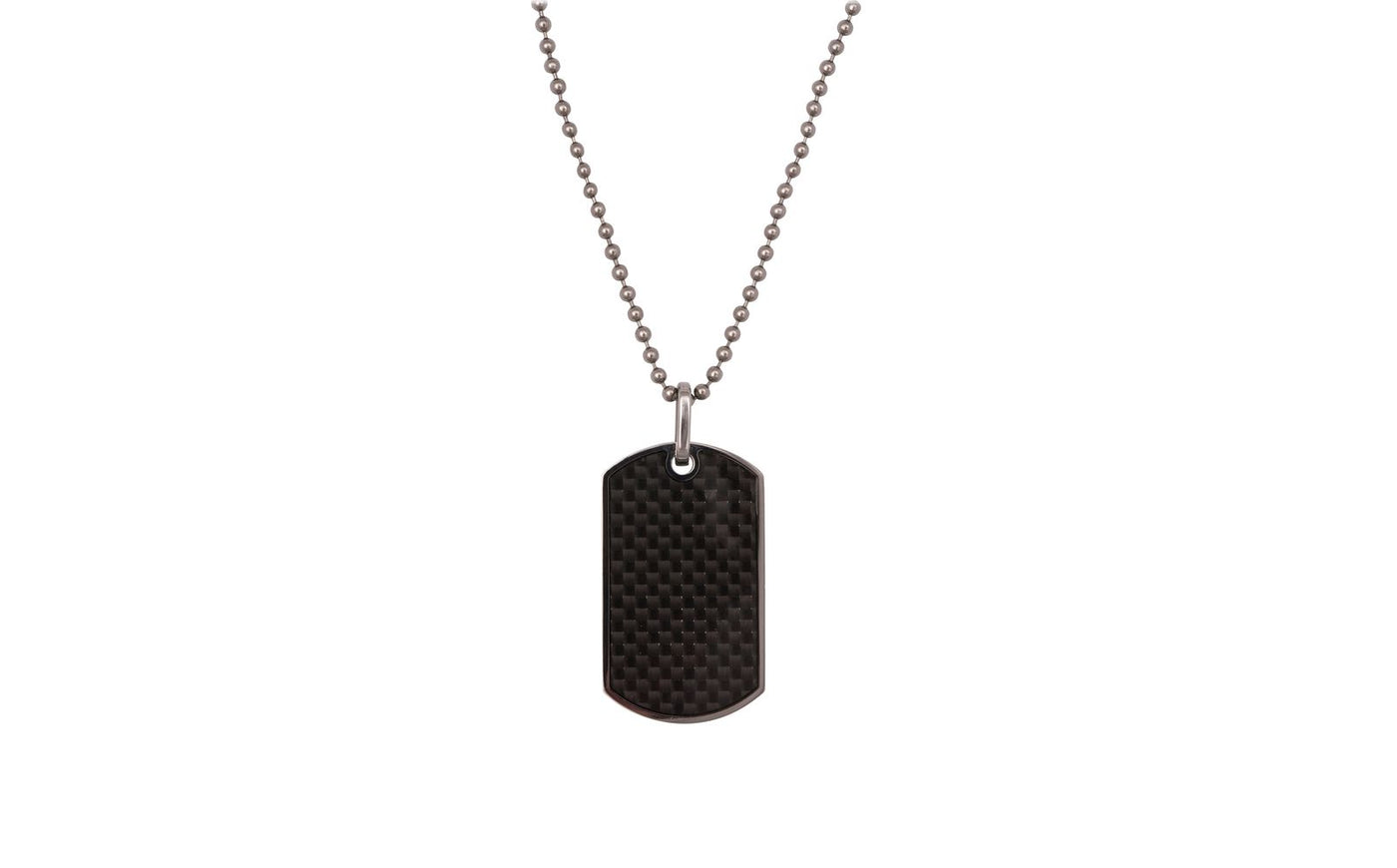 Stainless Steel & Carbon Fibre Inlay Dog Tag on Ball Chain