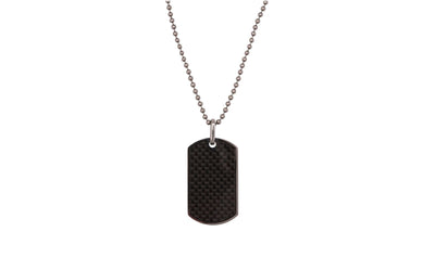 Stainless Steel & Carbon Fibre Inlay Dog Tag on Ball Chain