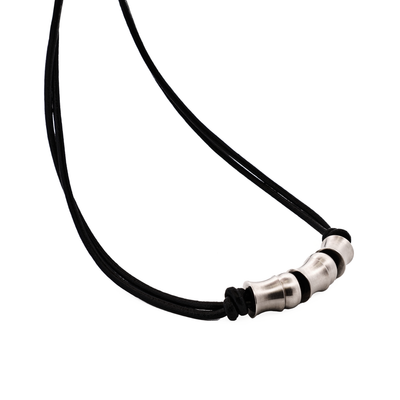 Stainless Steel Bead Pendant on Leather Chain