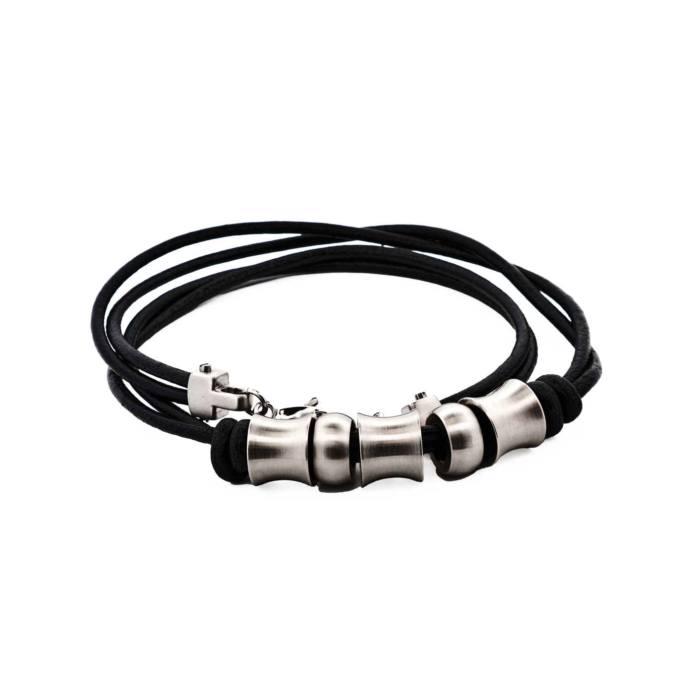Stainless Steel Bead Pendant on Leather Chain