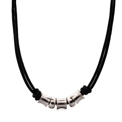 Stainless Steel Bead Pendant on Leather Chain